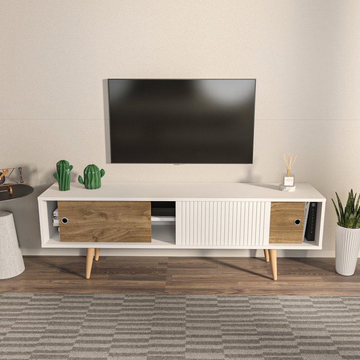 Hanah Home Ecrin Soporte de TV Blanco y Nogal Hanah Home Ecrin Soporte de TV Blanco y Nogal